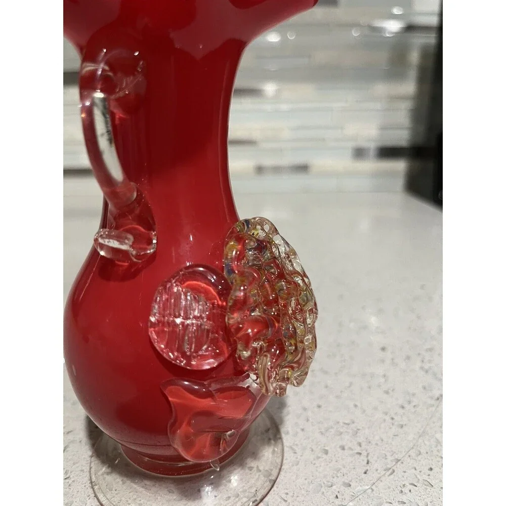 Vintage Hand Blown Art Glass by Stevens & Williams Red Cased Vase Splatter Art